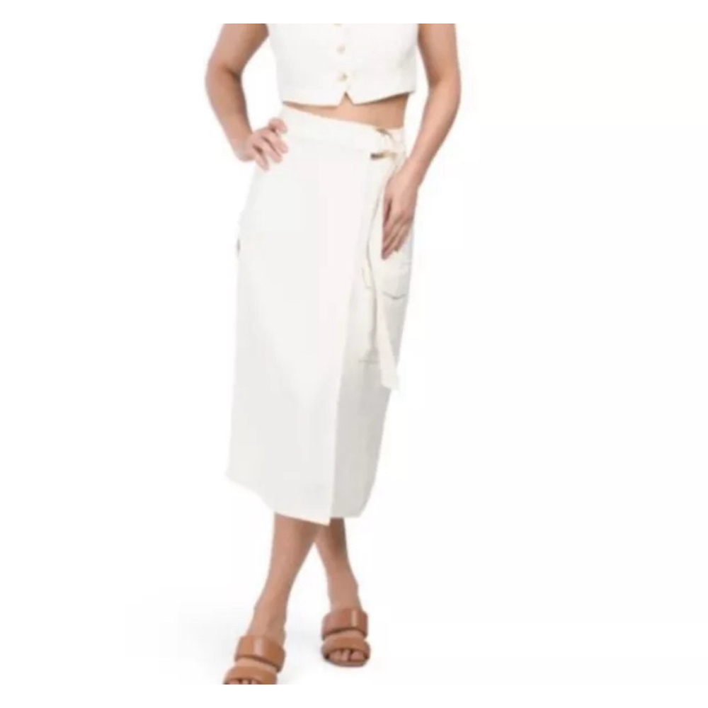 HOUSE OF HARLOW 1960 women’s cream faux wrap midi cargo skirt